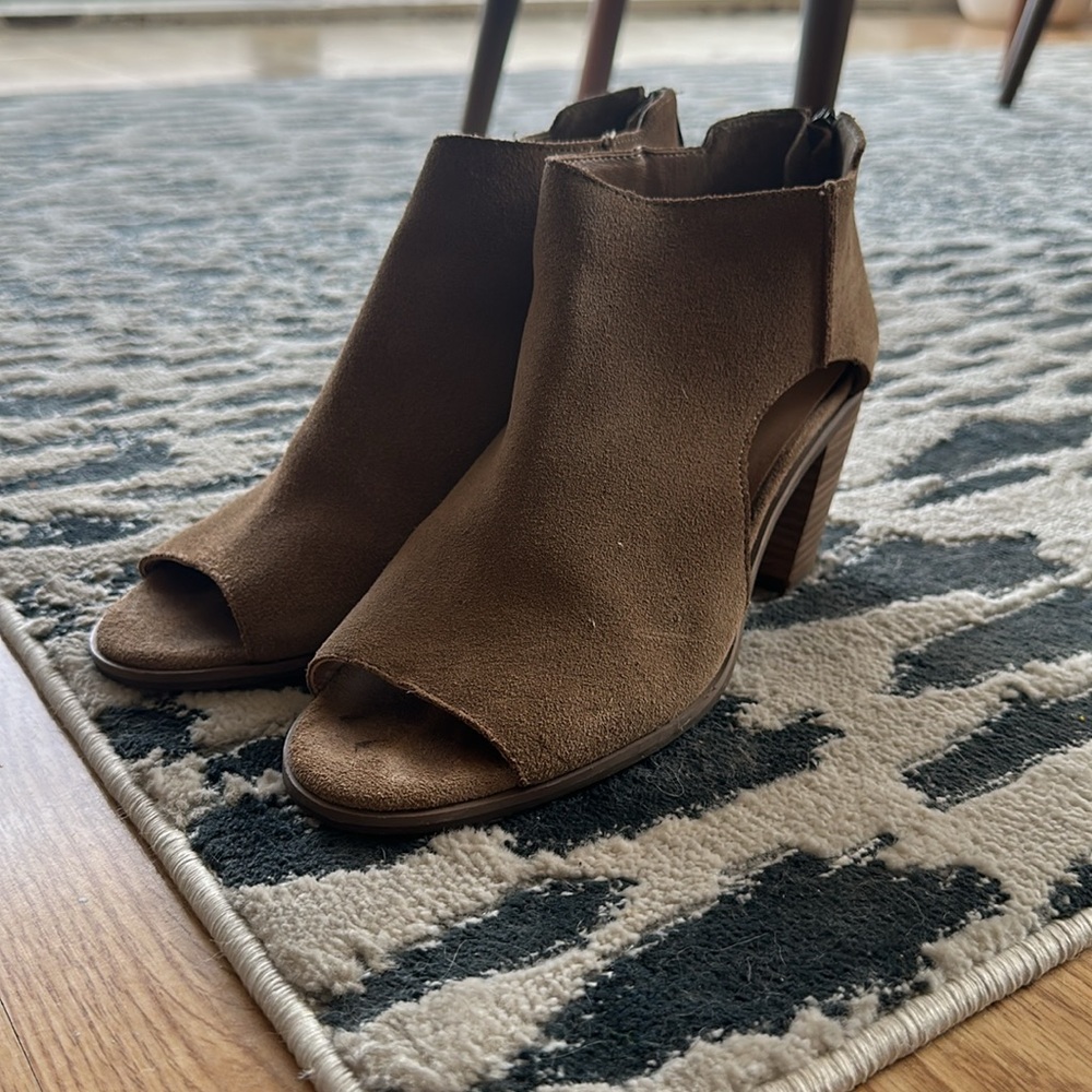 Brown Suede Peep-Toe Ankle Boots